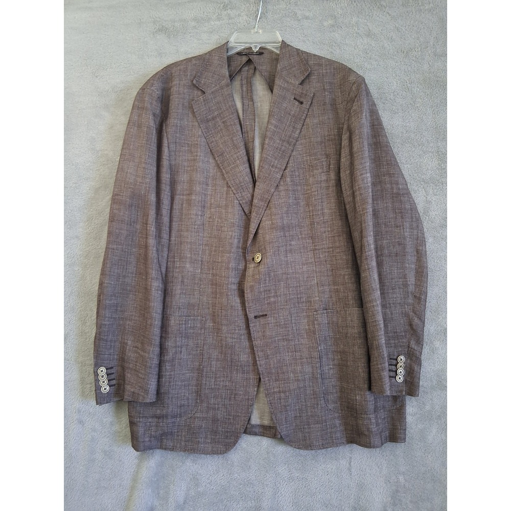 Canali Kei Collection Sz 46 Blazer Brown Linen Wool Silk Unstructured Italy 56